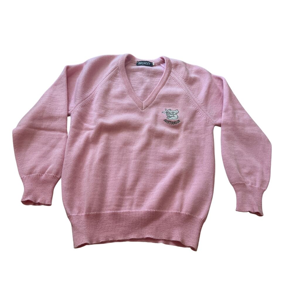 Bromley Vintage Sweater Women's Size 12 Small Pink Knit Long Sleeve V Neck Koala
